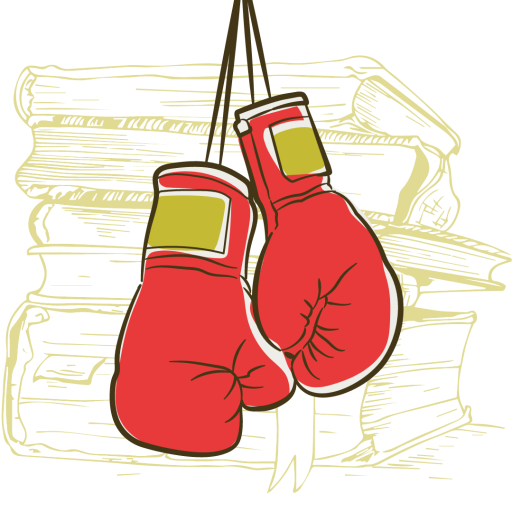 A pair of boxing gloves over a stack of books